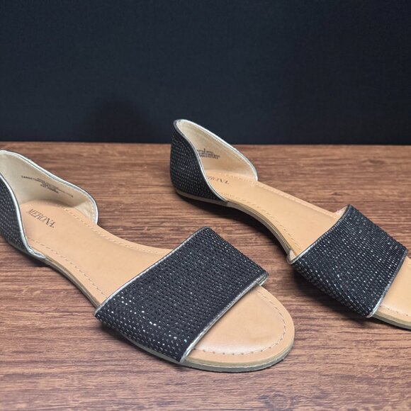 Merona Black Sparkle Flat Sandals Size 8 - Picture 3 of 4